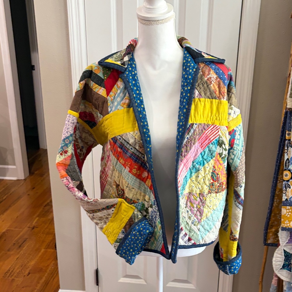 Handmade Multicolor Quilted Patchwork Jacket - Yellow Accent